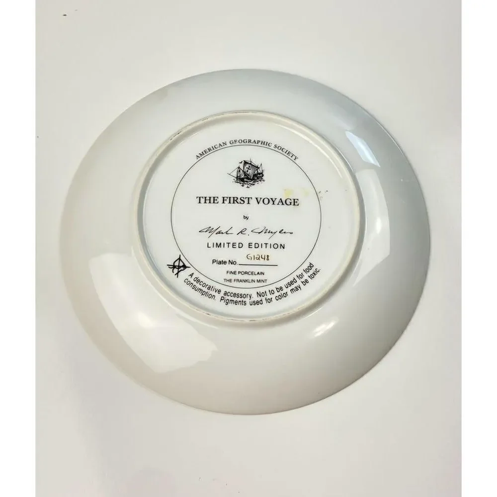Franklin Mint The First Voyage Collectors Porcelain Plate Lmtd Edition Gold Trim